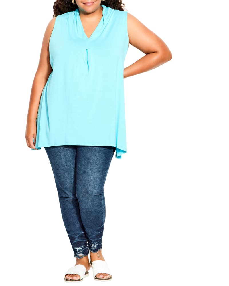 Plus size model wearing Aria Pleated Top by avenue | Dia&Co | dia_product_style_image_id:197466